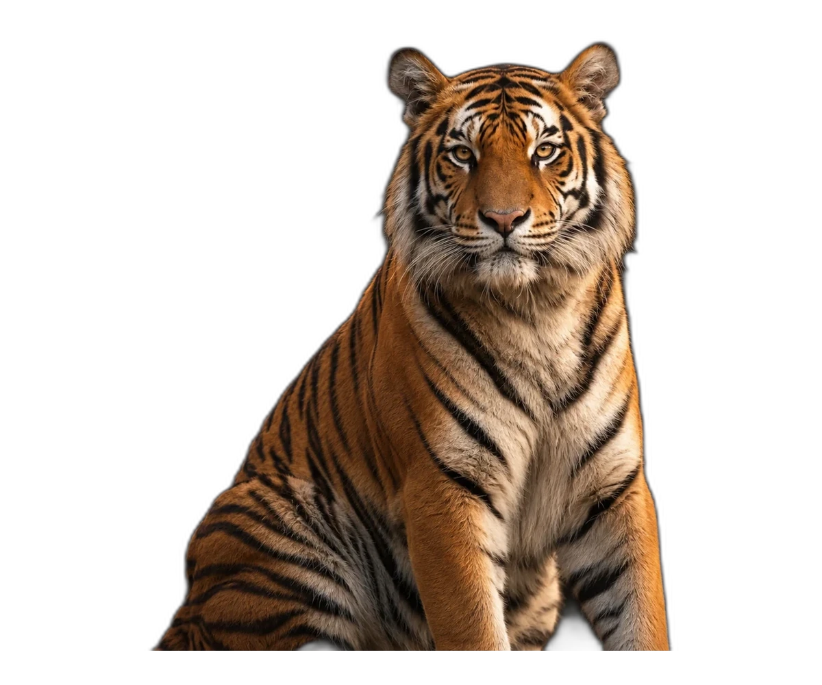 Tigre com expressão tranquila e boca fechada